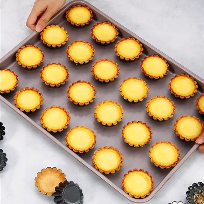 12-Pack 2.5 Inch Nonstick Mini Tart Pans Fluted Side for Pies Pan Round Deep Quiche Mold Heavy Duty Carbon Steel Baking Cupcake Egg Tarts Mousse Cakes Fruit and Desserts Molds for Oven