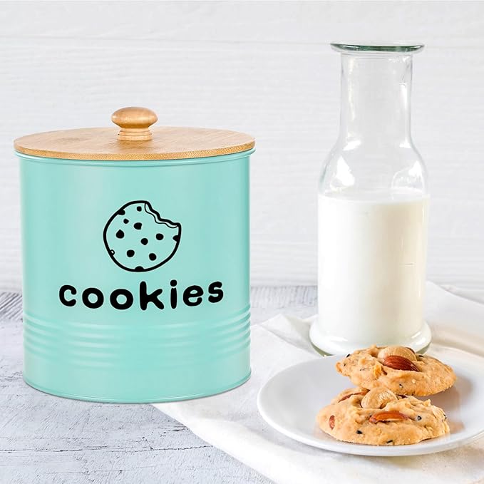 Blue Cookie Jars with Lids Airtight, 1.5 Gallons Cookie Tins, Large Cookie Jar for Kitchen Counter Decorative for Farmhouse, Christmas, and Gift Giving Cookie Storage Containers
