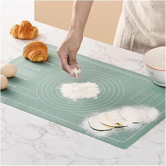 Silicone Measuring Kneading Pad Set Household Rolling Pin Dough Large Thick Non-slip Non-stick Bottom Baking Tool(Three piece set gree)