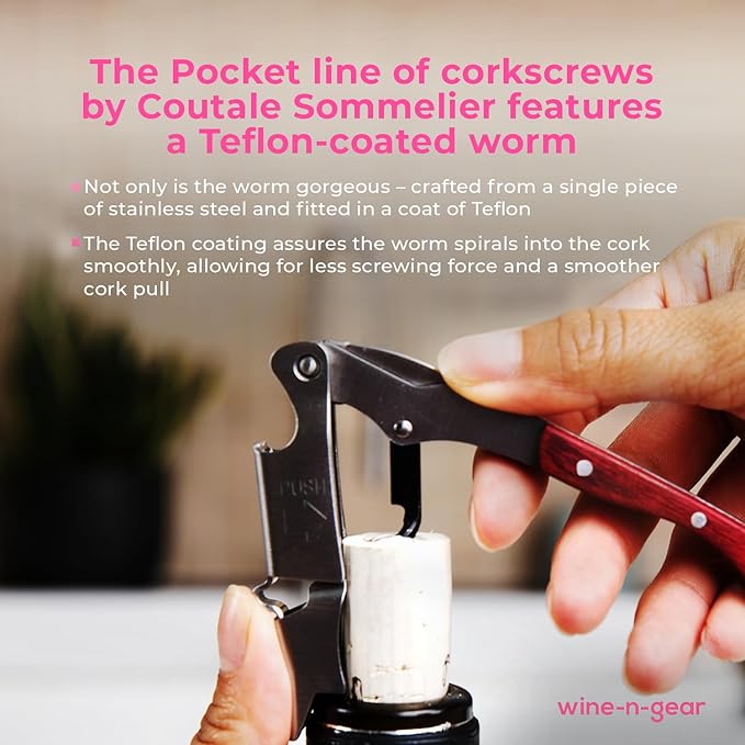 Pocket Prestige Waiters Corkscrew By Coutale Sommelier - Rosewood - French Patented Spring-Loaded Double Lever Wine Bottle Opener for Bartenders and Gifts - Sharp Micro-Serrated Knife