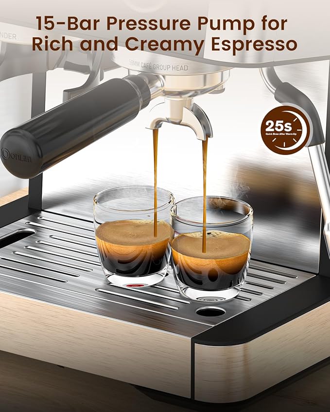 Electactic Espresso Machine 15 Bar with Built-in Anti-Clog Coffee Grinder,Stainless Steel Coffee Maker with 77.8 oz Removable Water Tank for Cappuccino/Latte,Home&Office,Black