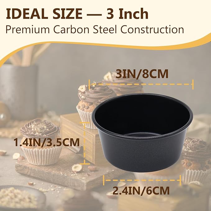 8PCS Nonstick Muffin Pans Carbon Steel Pudding Cups, Individual Cupcake Popove Pans for Baking Muffins, Cheese Pudding, Egg Tarts