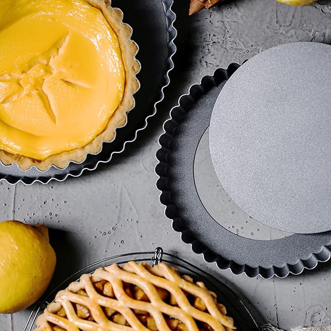Tosnail Set of 3 Non-Stick Round Quiche Pan, 12 Inch, 10 Inch, 8 Inch Fruit Tart Pan, Fluted Pie Pan with Removable Bottoms