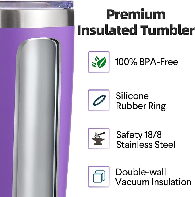 Volhoply 20oz Stainless Steel Tumbler with Lid and Straw Bulk 4 Pack,Double Wall Insulated Travel Iced Coffee Mug Fits Cup Holder,Powder Coated Cups for Hot/Cold Drinks,Gifts for Women（Purple,4 Set）