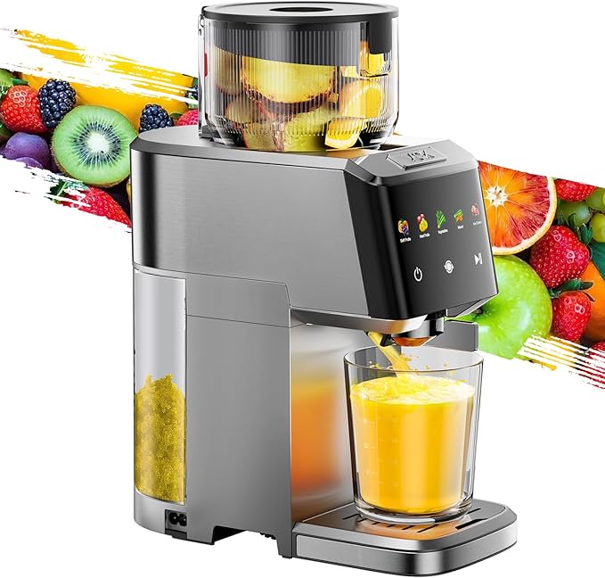VCK Cold Press Juicer - Large 5.12" Feed Chute, Easy to Clean Slow Masticating for Nutrient Retention Quiet Motor -Silver