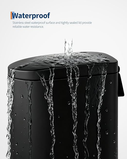 2.6 Gallon Bathroom Trash Can with Lid, Slim Step Pedal Garbage Bin, Stainless Steel Wastebasket with Soft-Close Lid, Removable Inner Bucket & Rear Handle for Bathroom, Office & Small Spaces-Black
