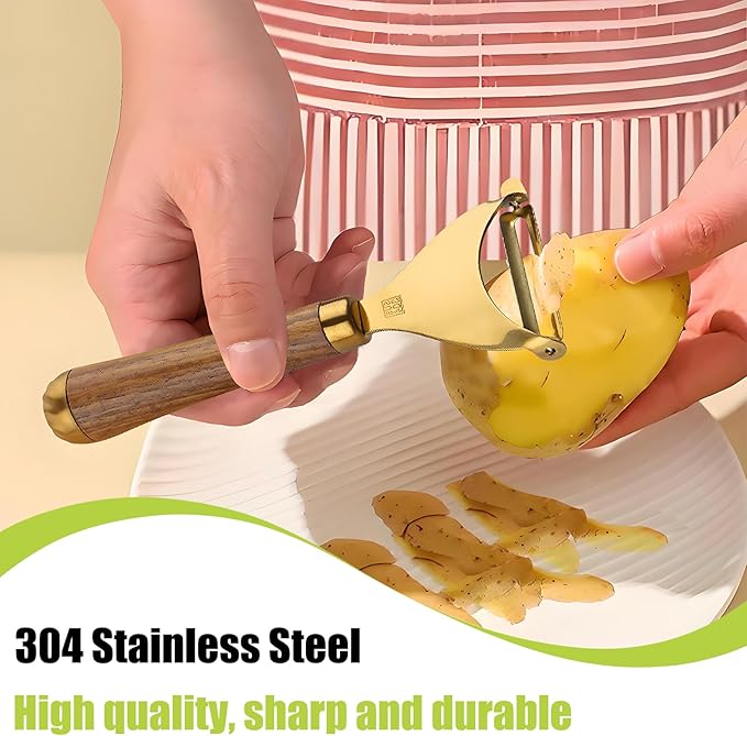Potato Peelers,Premium 304 Stainless Steel Vegetable Peeler Set, Rosewood Handle For Kitchen, I and Y-shaped Peelers for Fruit Veggie Potatoes Carrot Cucumber，Ultra Sharp Rotary Blade(2-Piece)