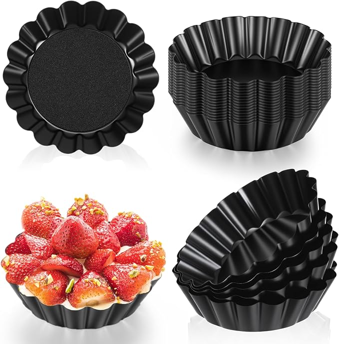 Yolev 24 Pcs Mini Pie Tart Pans 3" with Removable Bottom Round Nonstick Quiche Pan Bakeware Egg Tart Molds Fluted Side Small Quiche Pans Steel Mini Pie Tins for Pies Mousse Cheese Cake Dessert