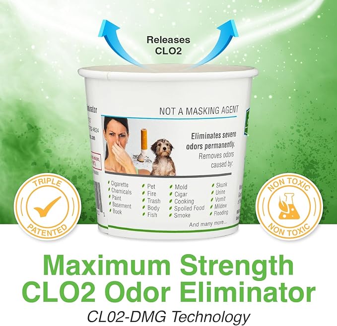 Biocide Systems Room Shocker Strong Odor Eliminator for Home & Office, Eco-Friendly Chlorine Dioxide Odor Bomb for House Interior Up to 400 Square Feet of Floor Space (2-Pack)