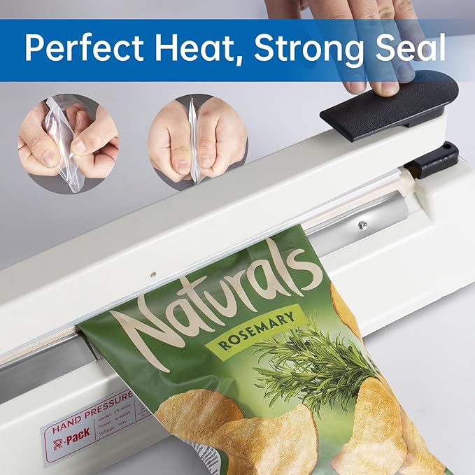 Impulse Heat Sealer with Hot Cutting Wire, Heavy-Duty Bag Sealing & Cutting Machine, 2 Extra Replacements（Orange, 8inch）