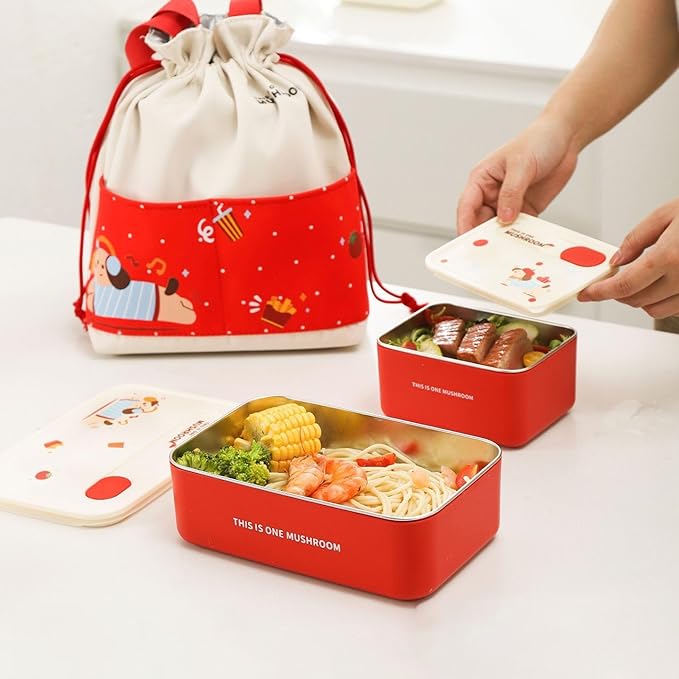 304 Stainless Steel Bento Box Set for Woman (2×23.6oz + 1×47.3oz) | 3-Piece Lunch Box Set