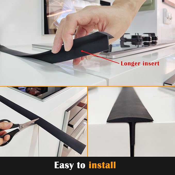 KindGa Stove Gap Covers, Silicone Counter Gap Filler for Stove, 30 Inches Can Be Cut to Any Size for 0.2-1 inch Gap, Seal Spills between Appliances Countertop Furniture Stoves Ovens(Set of 2, Black)