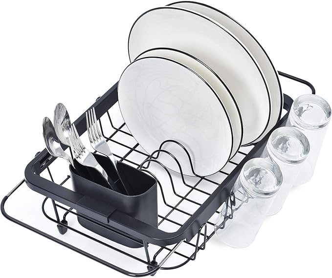 TOOLF Expandable Dish Drying Rack Over The Sink Adjustable Dish Rack in Sink Or On Counter Dish Drainer with Utensil Holder Rustproof for Kitchen