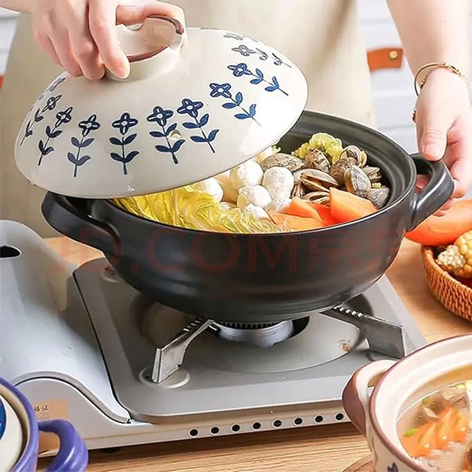 Ceramic Casserole, Japanese Clay Pot Donabe Stone Rice Pot With Lid, Earthen Pot Stockpot Ceramic Casserole Cooker Healthy Cookware Stove Pot Soup Hot Pot(Color:A)