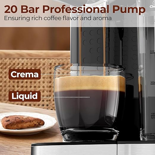 Electactic Espresso Machine 20 Bar, Super Compact Espresso Maker Stainless Steel with Touch Screen, Professional Coffee Machine, Automatic Milk Frother for Cappuccino