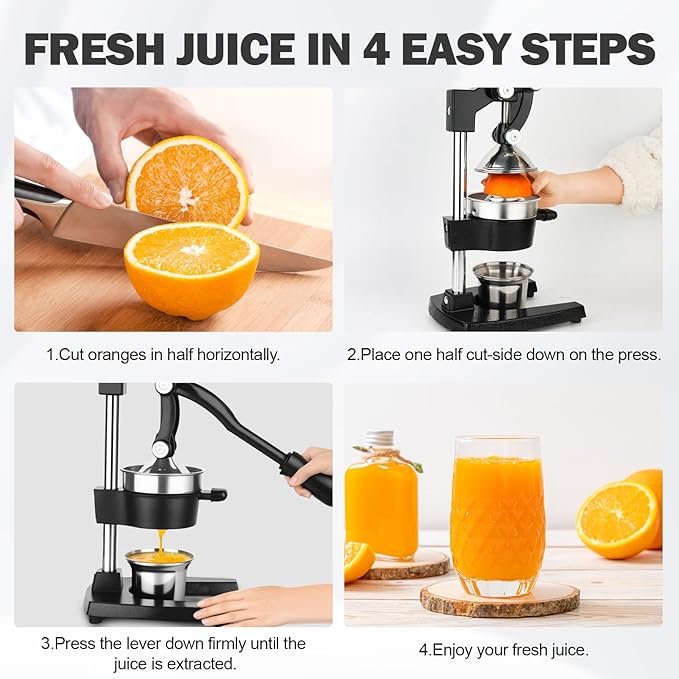 Manual Cast Iron Juicer with Stainless Steel Cup -Heavy-Duty Lemon Squeezer for Maximum Juice Yield & Effortless Cleaning Dishwasher Safe Ideal for Home Kitchens, Restaurants & Lemonade Stands