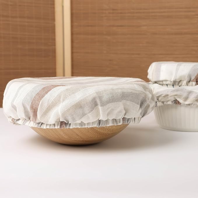 100% Linen Bowl Covers Reusable For Bread Proofing, 4 Pcs Elastic Cloth Fabric Colorful Stripe Bowl Covers, 5.9*7.9*9.8*11.8 Inches, Colorful 4