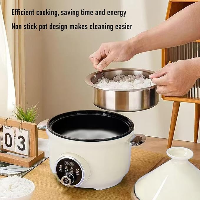 Haofy Electric Pressure Cooker 800W 3.2L Non Stick Multifunctional Cooking Pot with Stainless Steel Drain Basket for Low Sugar Meals Soup Porridge Hot Pot for Singles Small Families (US Plug 110V)