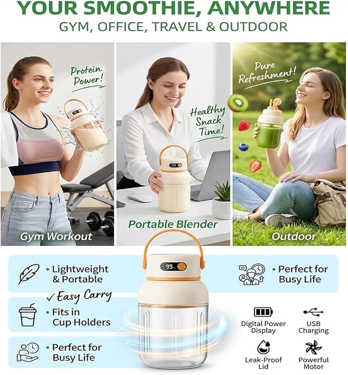 Portable Electric Juicer Cup with Zero Cord Hassle, Fresh Juicer Portable Blender with Digital Display, Leakproof USB-C Rechargeable Personal Blender for Home, Travel, Easy Clean (a,1200ml)