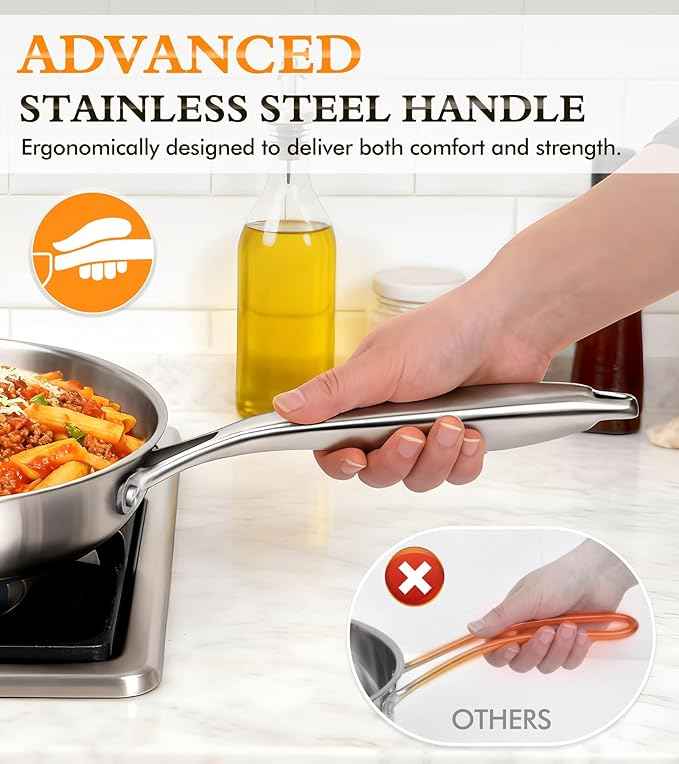 16-Piece Pots and Pans Set, Tri-Ply Stainless Steel Cookware Set with Lids, Non-toxic Kitchen Cooking Set, Dishwasher-Friendly, Induction-Ready, Even Heating, Heavy Duty, Compatible with All Cooktops