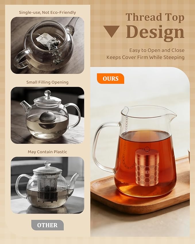 House Again Large Tea Infusers, Extra Fine Mesh Tea Strainers for Loose Tea, Slim Threaded Lid & 304 Stainless Steel, Filter Bags Diffusers, Loose Leaf Tea Steeper for Brew Tea Spices & Seasonings
