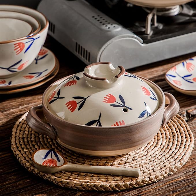 Ceramic Casserole, Japanese Clay Pot Donabe Stone Rice Pot With Lid, Earthen Pot Stockpot Ceramic Casserole Cooker Healthy Cookware Stove Pot Soup Hot Pot(Color:D)