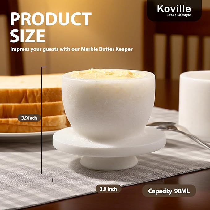 Koville White Marble Butter Keeper Handmade French Butter Holder For Kitchen Counter Decor, Stone Butter Dish Butter Container & Crock for Kitchen, Handmade Butter Crock For Spreadable Butter Ideal