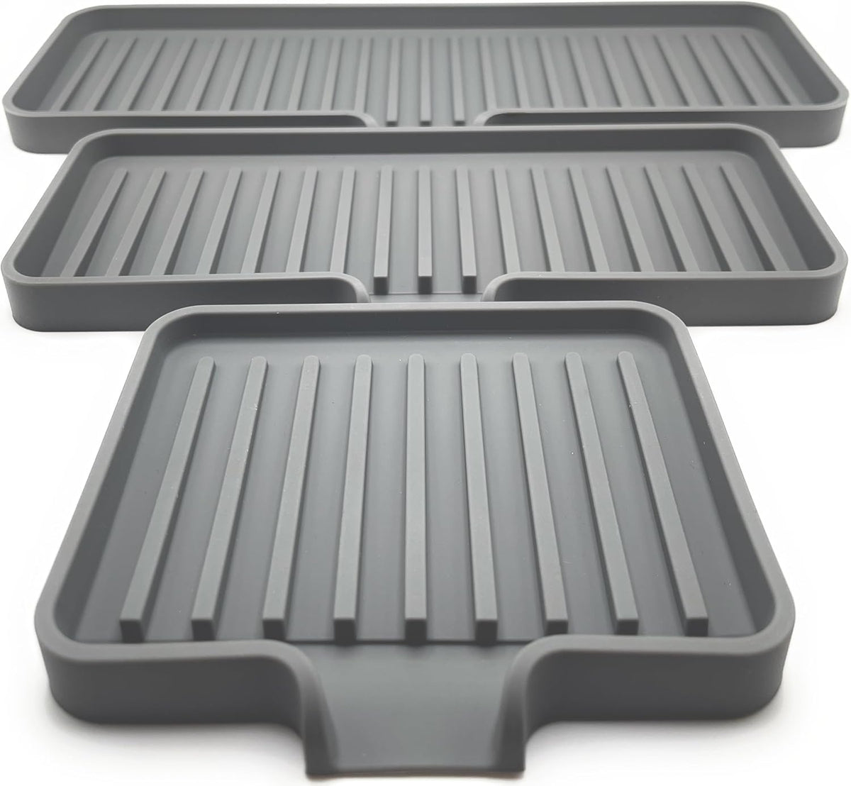 Happitasa Silicone Soap Dish Tray and Sponge Holder with Drain Chute, Pack of 2 | Bathroom and Kitchen Sink Organizer Caddy (Grey, 5.2"x4", 7.2 Ounces)