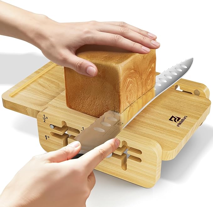 Piklohas Bread Slicer With Bread knife, World's 1st Horizontal Bread Cutter for Homemade Bread, 4 Thickness Adjustable, Paired With Multifunction Serrated Knife for Efficient Slicing, Baking Gifts
