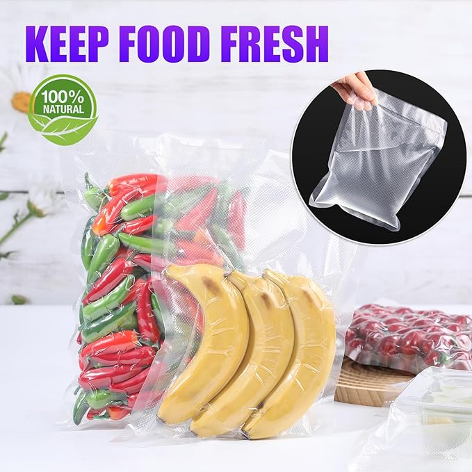 CAREGY Food Vacuum Sealer Rolls Bags 6 Pack 3 Rolls 8'' x 20' and 3 Rolls 11''x 20' Commercial Grade BPA Free Bag Rolls Embossed Food Saver Bags for Meal Prep,Sous Vide Cooking and Food Storage