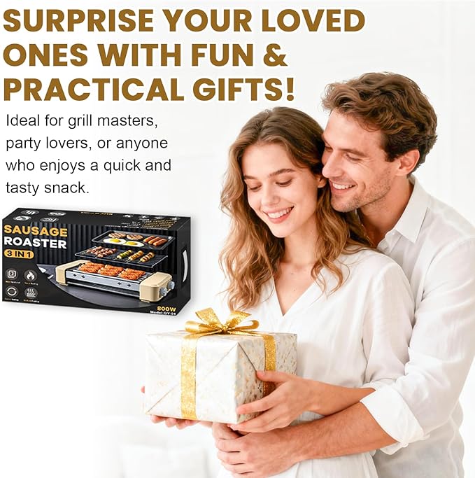 Electric Hot Dog Roller 3 in 1 Indoor Grills Portable with Non-stick & Smokeless Removable Grill & BBQ Griddle Plate, Stainless Sausage Grill Cooker Machine Fits 9 Sausage for Family Party