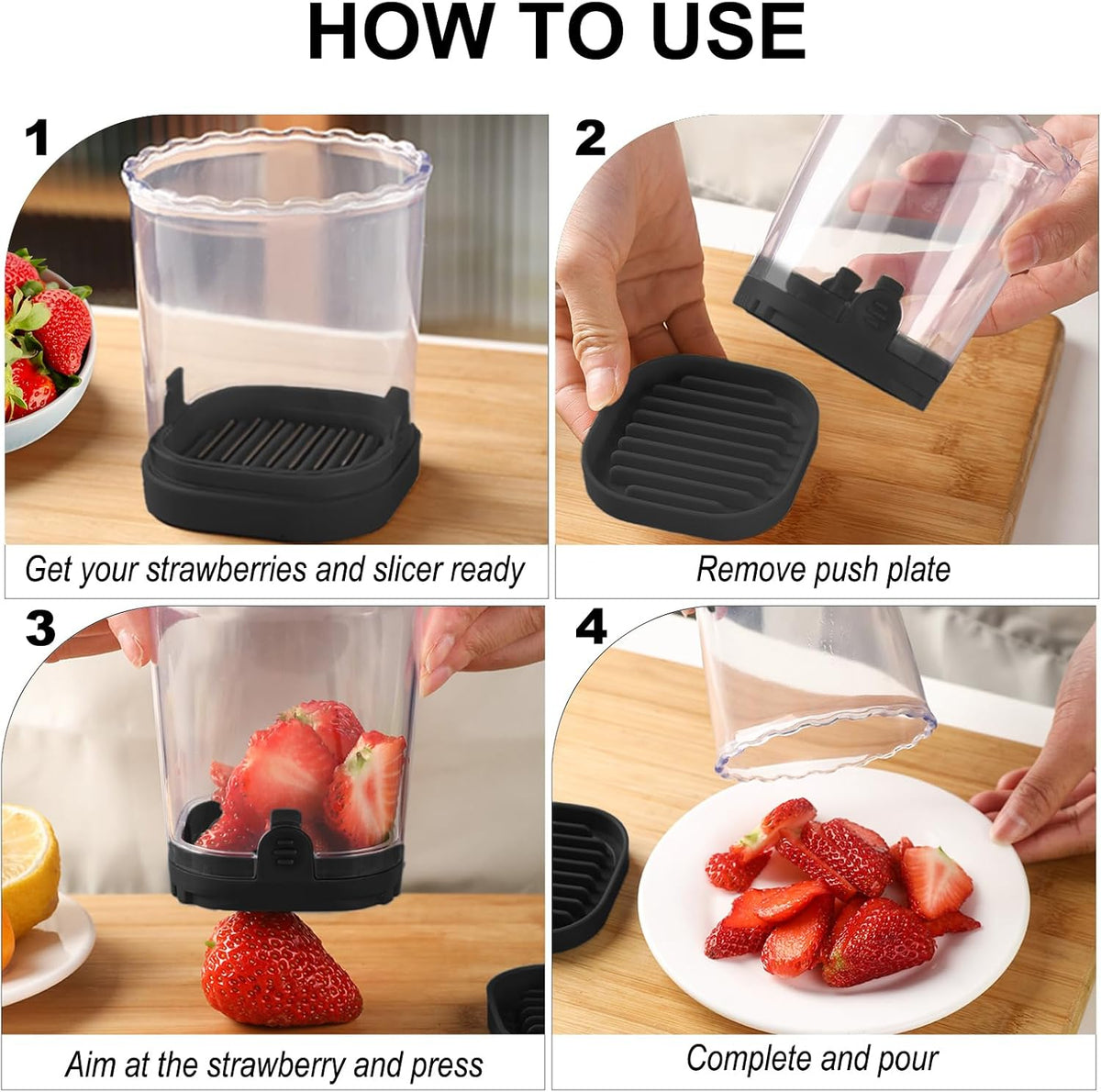 Fruit Slicer Cup: Strawberry Slicer, Strawberries Cutter Cup, Speed Cutter for Banana Grape Egg Kitchen Portable Slicing Tool(Black)