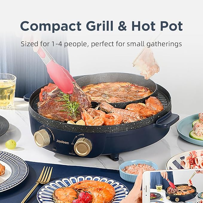 Joydeem Electric Grill with Shabu Shabu Hot Pot, Compact Korean BBQ Hotpot Combo Machine, 2L Hot Pot, Suitable for 1-4 People, JD-SK3407