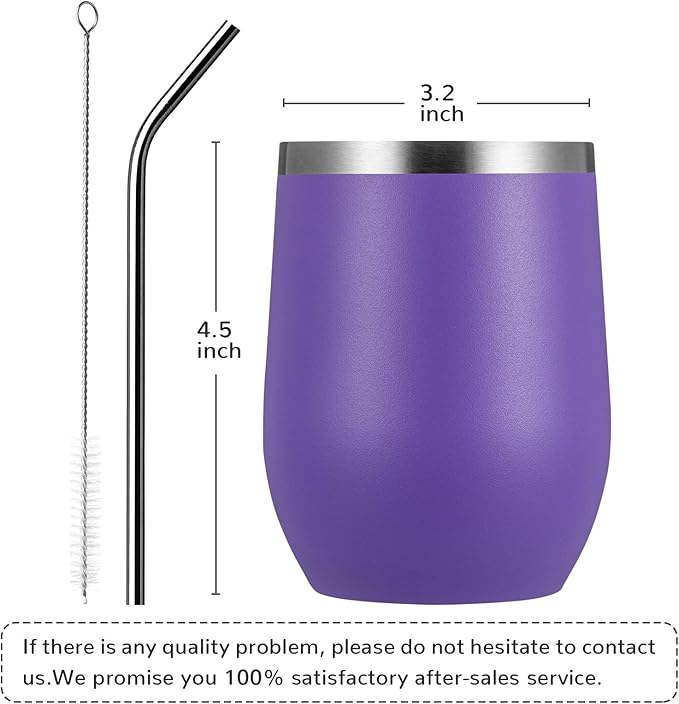 MEWAY 12oz/12 Pack Wine Tumbler Glasses with Lid -Double Wall Vacuum Stainless Steel Travel Tumbler Mug,Stemless Insulated Wine Cup for,Coffee,Cocktails,Gifts (Purple,Set of 12)