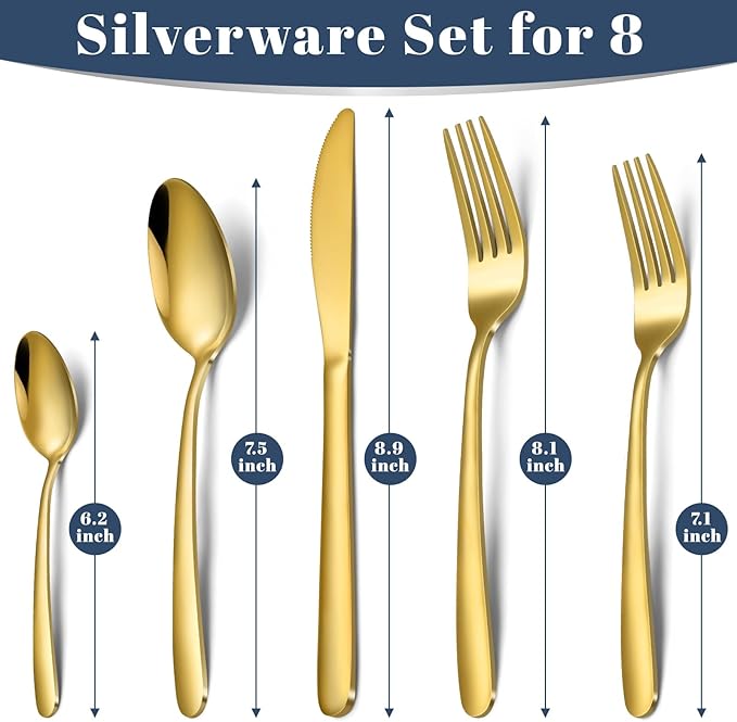 Hunnycook Gold Silverware Set - 40PCS Stainless Steel Silverware Set for 8, Includes Forks Spoons and Knives, Utensil Sets for Home Kitchen Restaurant, Dishwasher Safe