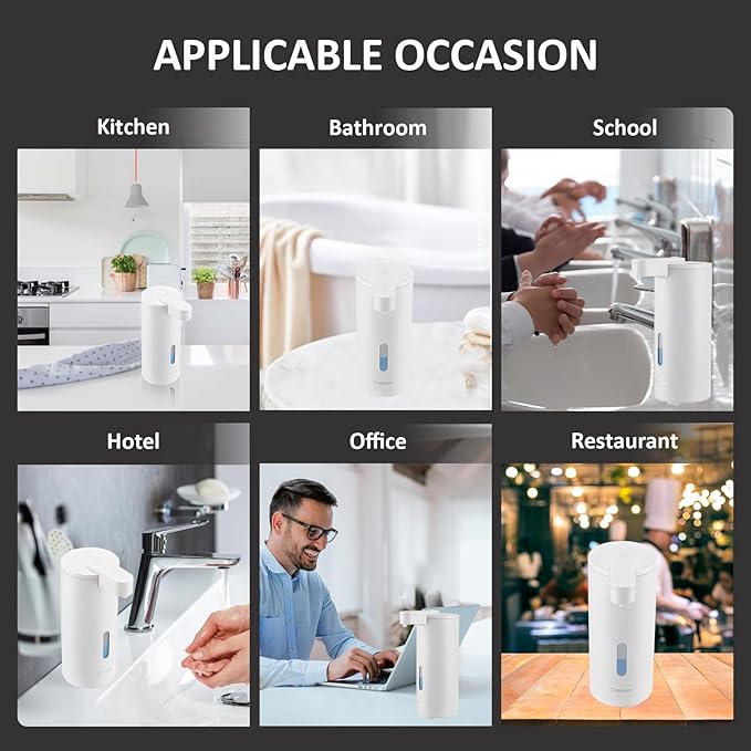 Automatic Soap Dispenser, Automatic Liquid Soap Dispenser Touchless, 12oz/340ml, 3-Level Adjustable, Battery Operated, Water-Resistant for Bathroom, Kitchen, and School, Clog-Free, White
