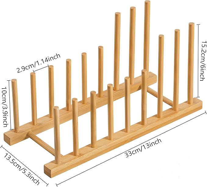 HBlife Heighten and Widen Bamboo Dish Drying Rack Plate Bowl Cup Book Pot Lid Cutting Board Stand Drainer Storage Holder Organizer for Kitchen Cabinet