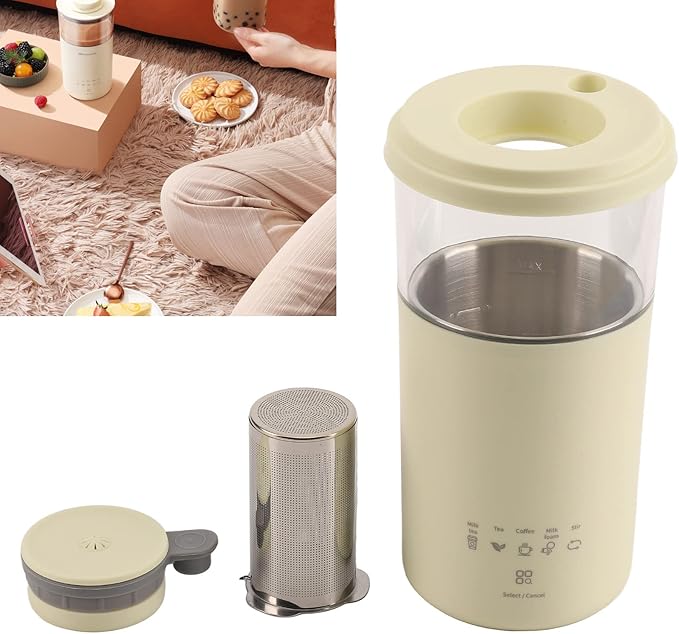 Milk Frother, 350ml Portable Electric Frother for Coffee, Automatic Milk Foamer for Latte Cappuccino Chocolate Milk Tea (Yellow)