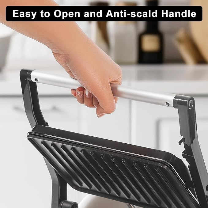 UVFAST Small Panini Press Grill Sandwich Maker, Electric 3 in 1 Panini Sandwich Maker Grill, Open 180 Degrees for grill indoor, Perfect for Grilling Steaks, Burger, Sandwich, Non-stick Pan, Black