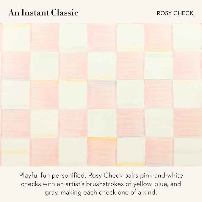 MACKENZIE-CHILDS Enamel Recipe Box, Index Card Box with Lid, Includes 40 Recipe Cards, Pink-and-White Rosy Check