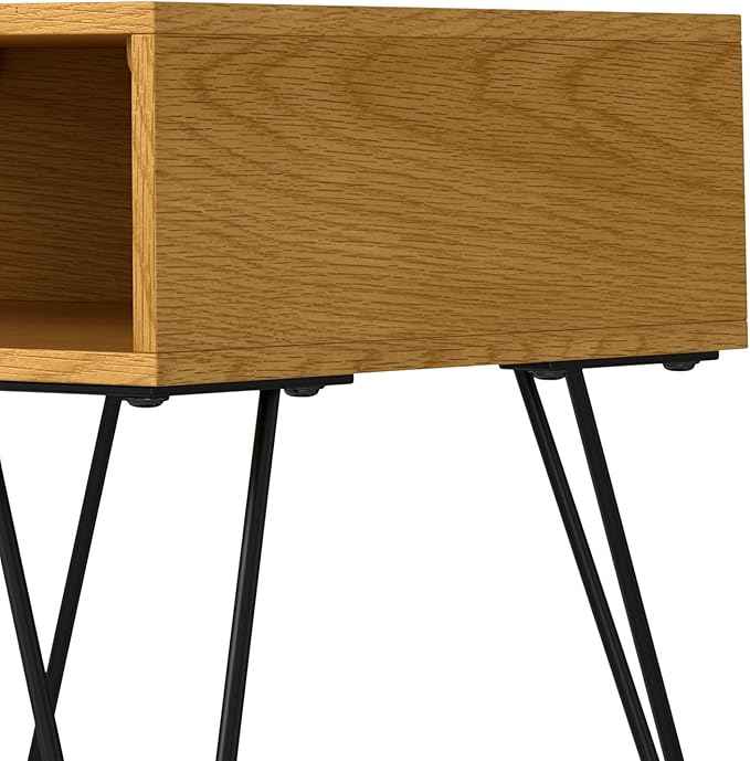 SIMPLIHOME Hunter End Table - 22 inch Wide Solid Wood Oak Veneer and Metal Square Accent Table with Open Storage Compartment and Hairpin Legs, Industrial Nightstand for Living Room or Bedroom