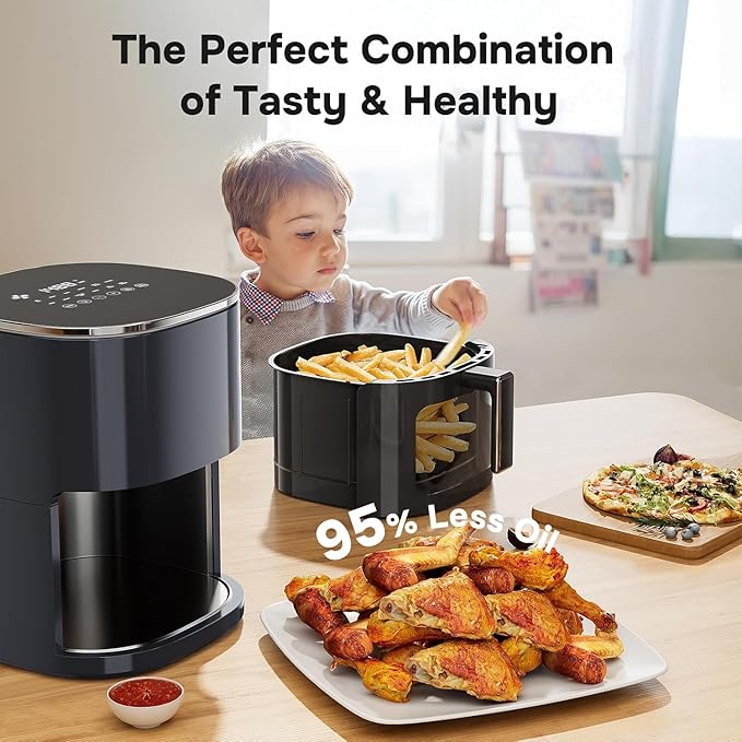 Simple Deluxe 12-in-1 Air Fryer 6.34 Qt, 1700W Digital Preset Airfryer with Visible Window, Nonstick and Dishwasher-Safe Basket, Air Fry, Roast, Bake, Dehydrate, Fries, Gary