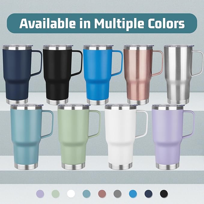 20 oz Tumbler with Handle Stainless Steel Insulated Coffee Mug Tumbler with Lid and Straw Double Wall Vacuum Insulated Coffee Mug Leak Proof Travel Mug Tumbler for Hot and Cold Drink (Navy Blue,4pack)