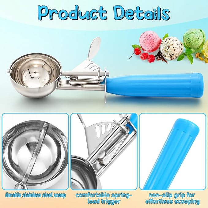 Reallnaive 8 Pcs Release Cookie Scoops Ice Cream Scooper with Trigger Release Portion Scoop Stainless Steel for Portion Control, Baking Food, Cookie Dough (2 oz,Blue)