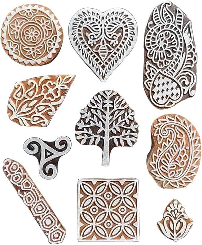 Royal Kraft Assorted Wooden Block Printing Stamps (Set of 10) Bulk01_10B