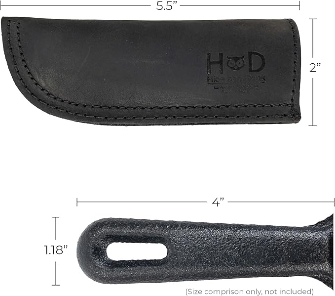 Hide & Drink, Hot Pan Handle Cover Handcrafted from Thick Full Grain Leather - Heat Resistant, Sturdy Grip for a Cast Iron Skillet, Frying Pan, Cookware - Simple, Durable (Charcoal Black)