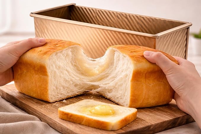 Bread Pan, 13 * 5inch Aluminized Steel Non-Stick Rectangle Pullman Loaf Pan with Lid, Long Sourdough Bread Loaf Pan for Homemade, Deep Bread Tin with Dough Scraper Cutter