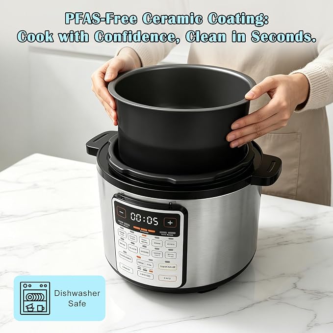 Fullwill 8QT Electric Pressure Cooker Max, 12-in-1 Multi-Use Programmable with Ceramic Non Stick Pot for Sauté,1200W Fast Cooking, Slow Cook, Steam, Yogurt, rice maker cooker,Family Meals & Gatherings
