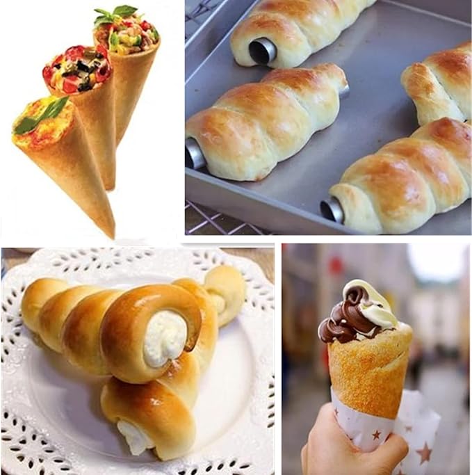 Joyeee 10 Pack 5 Inch Cream Horn Molds for Baking + 10Pcs 5 Inch Cannoli Tubes Molds Set, Large Cannoli Tubes for Frying, Cannoli Forms Kit for baking Egg Cake Waffles, Home DIY Kitchen Tool