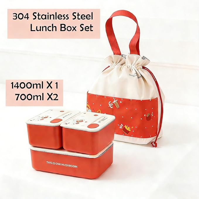 304 Stainless Steel Bento Box Set for Woman (2×23.6oz + 1×47.3oz) | 3-Piece Lunch Box Set